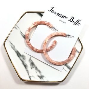 Pink White Tortoise Shell Circle Hoop Earring